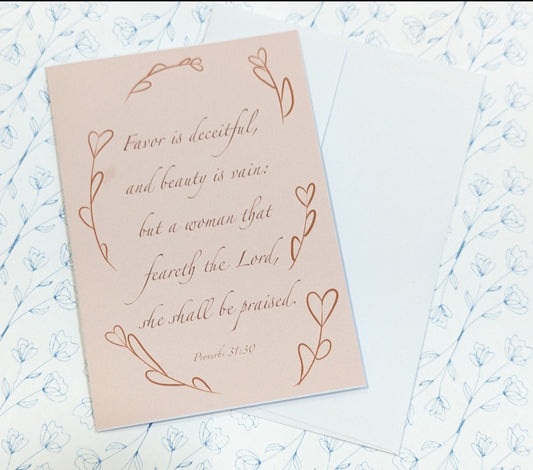 Proverbs 31:30 Greeting Card - Christian Card for Women of Faith & Godly Encouragement