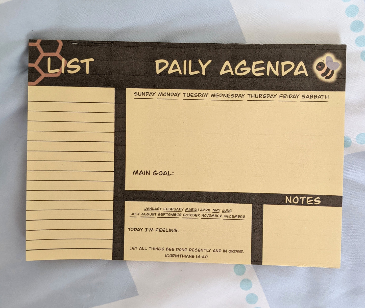 Bee Themed Daily Agenda Notepad